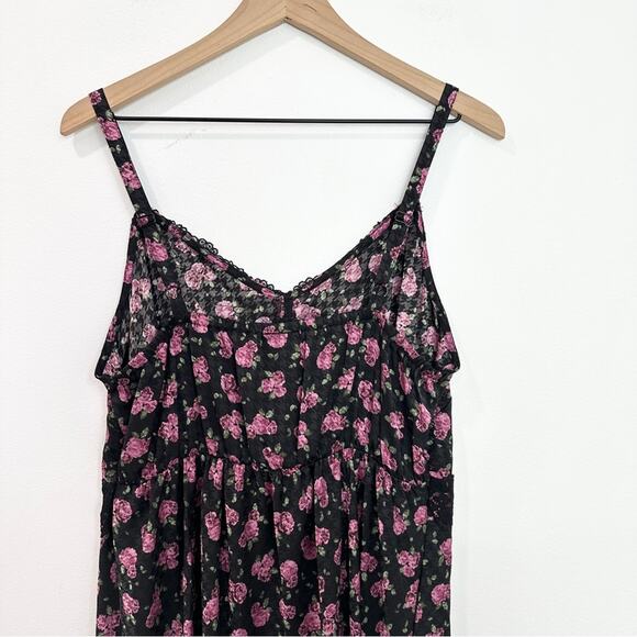 Torrid Tea Length Woven Jacquard Lace Trim Cami Dress Dark Romantic Floral 12 - Picture 4 of 8